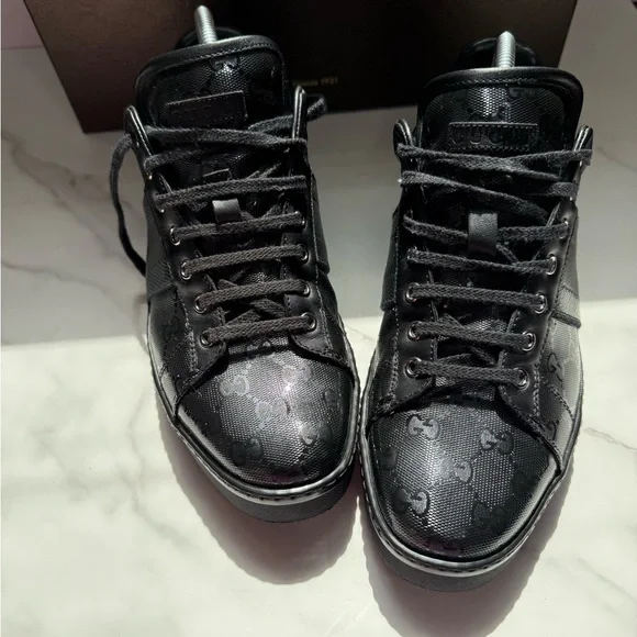 Gucci Black Monogram Sneakers AUTHENTIC - Picture 7 of 14